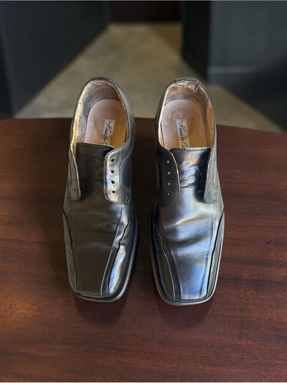 Kenneth Cole 040476 Black Leather Square Toe Dress Shoes Men's 9.5M